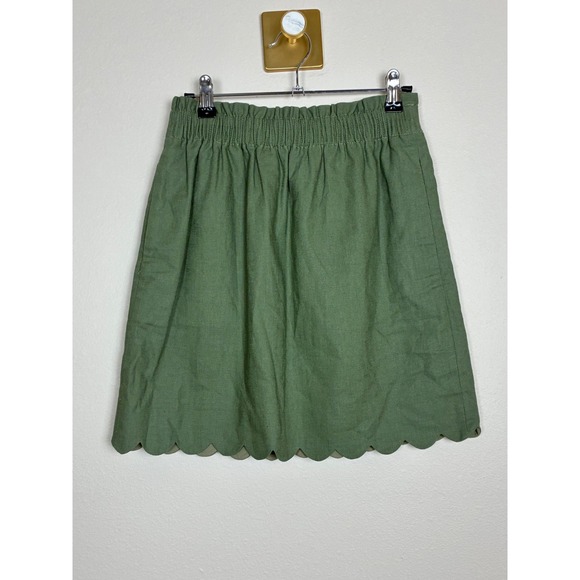 J. Crew Factory Dresses & Skirts - J.Crew Green Linen Blend Scalloped Hem Mini Skirt Smocked Waist Size 00 (H10)